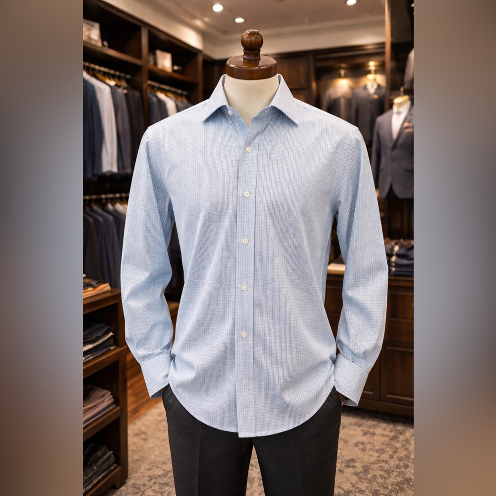 Jos. A. Bank Traveler Collection Sky Blue Checkered Dress Shirt